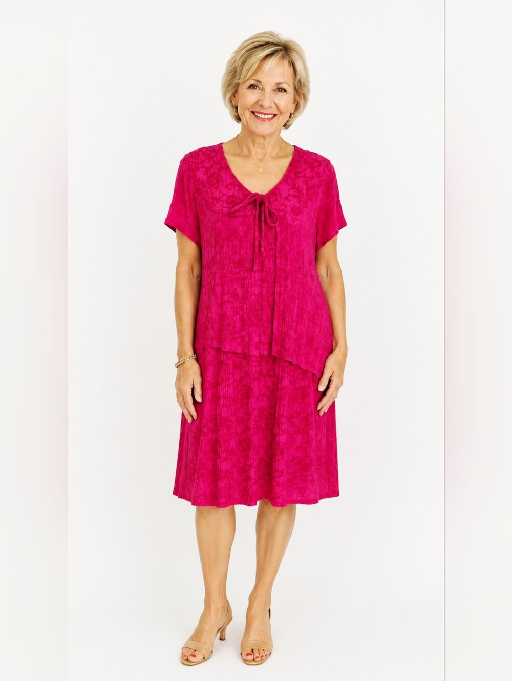 JustInThyme Ltd Bright Fuchsia Crinkle Fabric Dress, Size 16P